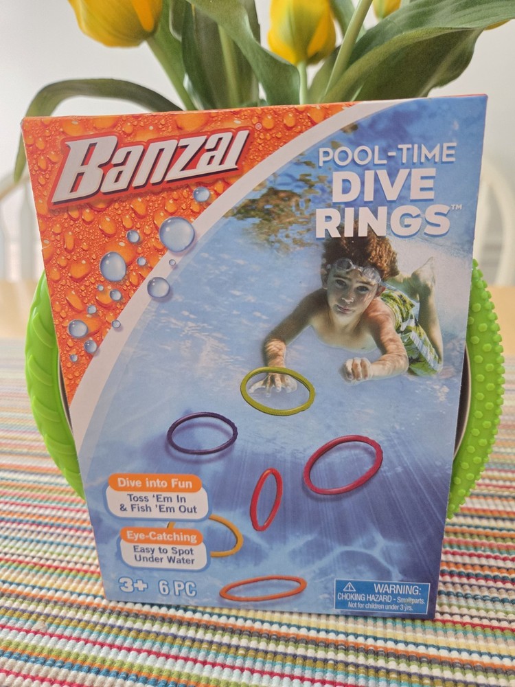 Banzai 6 Pack Plastic Multi Colored Pool Time Dive Rings - NEW - Ages 3+