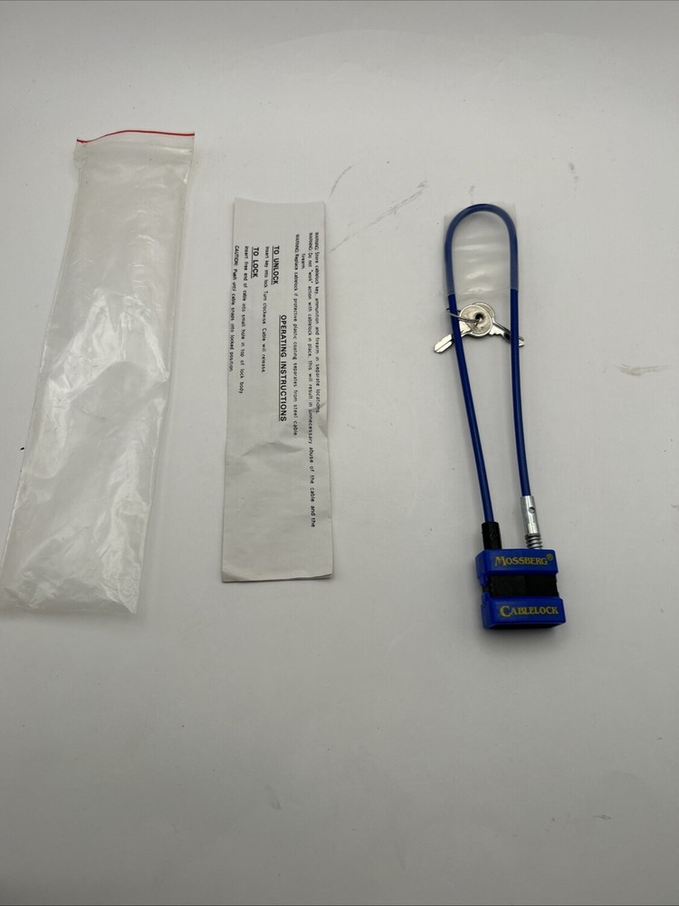 Cable Lock Gun Firearm Lock Mossberg Blue, w/ Instructions & 2 Keys