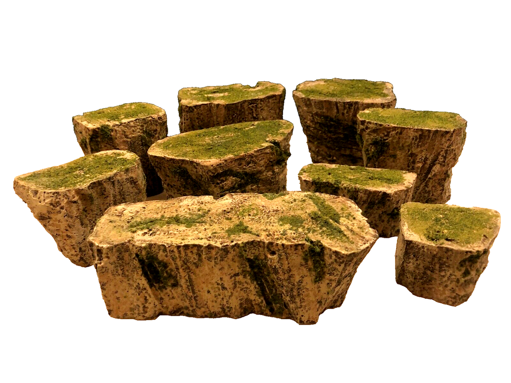 WARGAMING TERRAIN GRASSY MOUNTAIN CLIFFS MODULAR SET OF 9