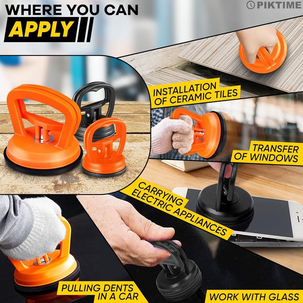 3-Piece Car Dent Puller Kit with 172lbs Suction Power - Durable DIY Solution