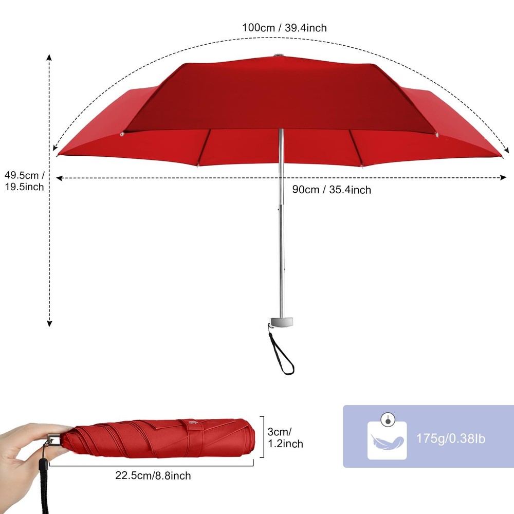 Travel Umbrella Compact Mini - Foldable Flat Umbrellas Lightweight Strong Win...