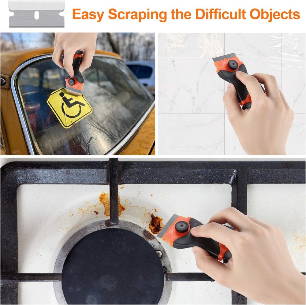 2PACK Razor Blade Scraper,2-in-1 Scraper Tool with 12Pcs Plastic Blades and 7Pcs