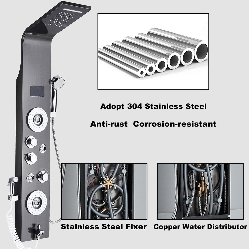 Stainless Steel Shower Panel Tower System LED Rainfall&Waterfall Massage Body