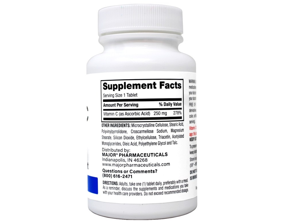 3 Pack - MAJOR Vitamin C 250 mg Ascorbic Acid Tablets, 100 Count