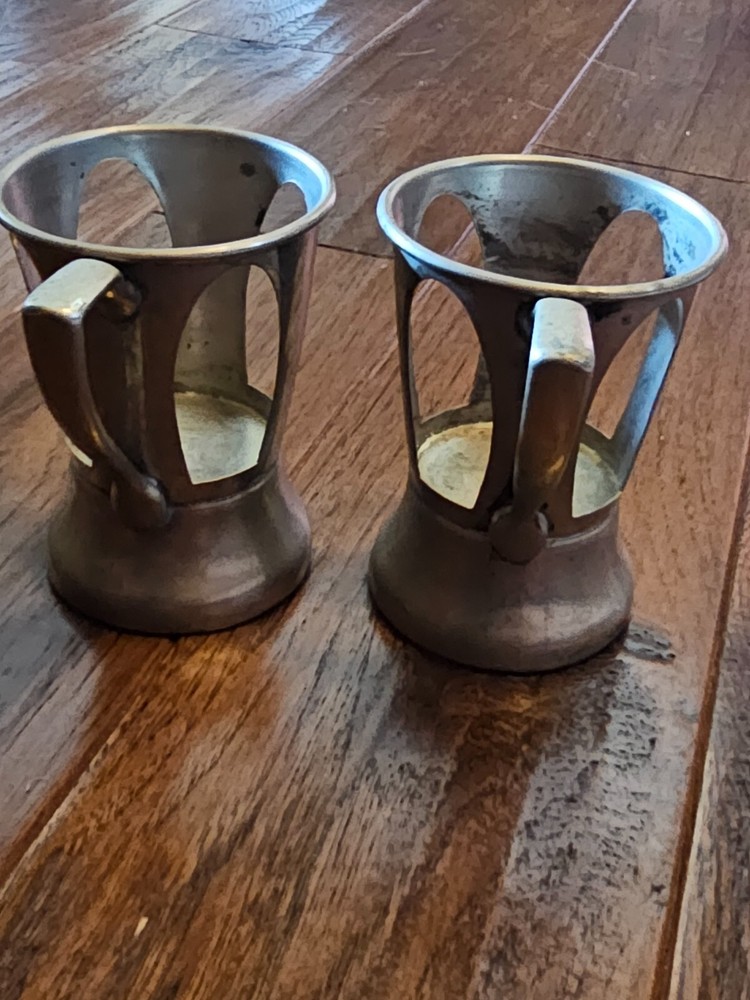 2 Antique Nickel Silver Lily Cup Holders