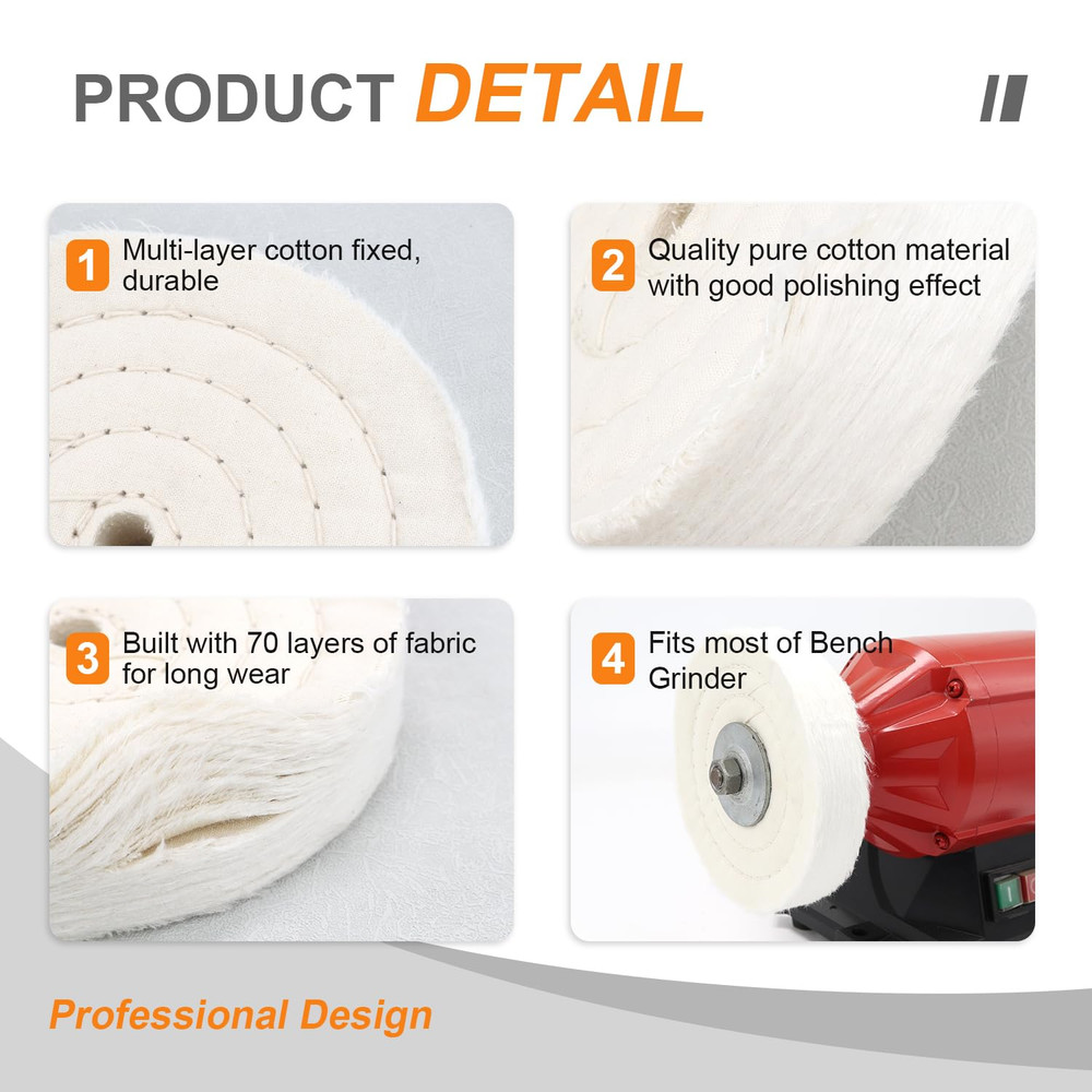 6-Inch Extra Thick Cotton Buffing Wheels � 2 PCS (70-Ply)