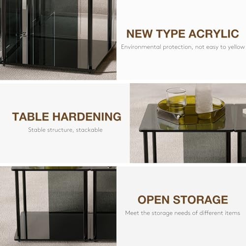 Acrylic Modern Side Table, Small End Table, Nightstand with Storage for Black