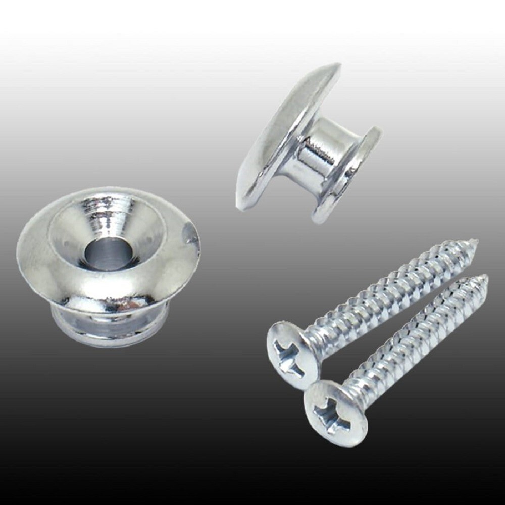 NEW - Oversized Guitar Strap Buttons (2) With Screws - CHROME