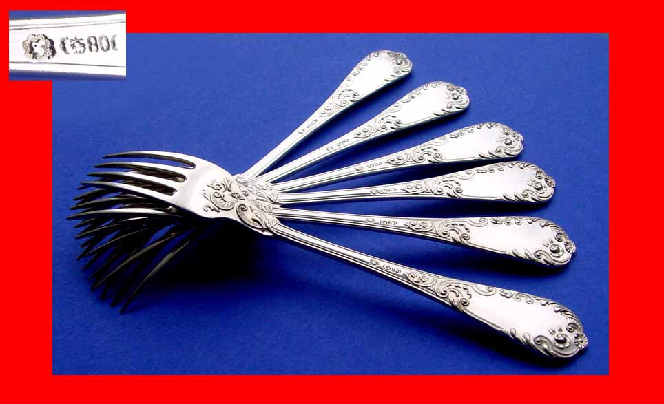 Set, 6 Massive Fork, Rococo, OTTO SCHNEIDER, 800 Silver A452