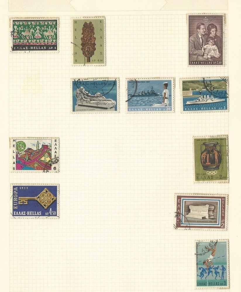 Greece Collection 1861-1973 on 12 Quad Pages, All Different