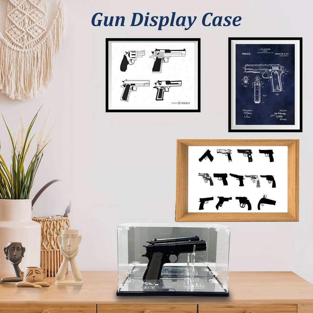 Acrylic Pistol Display Case with Dual Mirror & UV Case, Clear