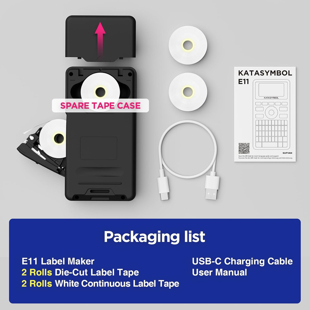 E11 Bluetooth Label Maker Machine with 4 Tapes, Support Keyboard & App with 30+