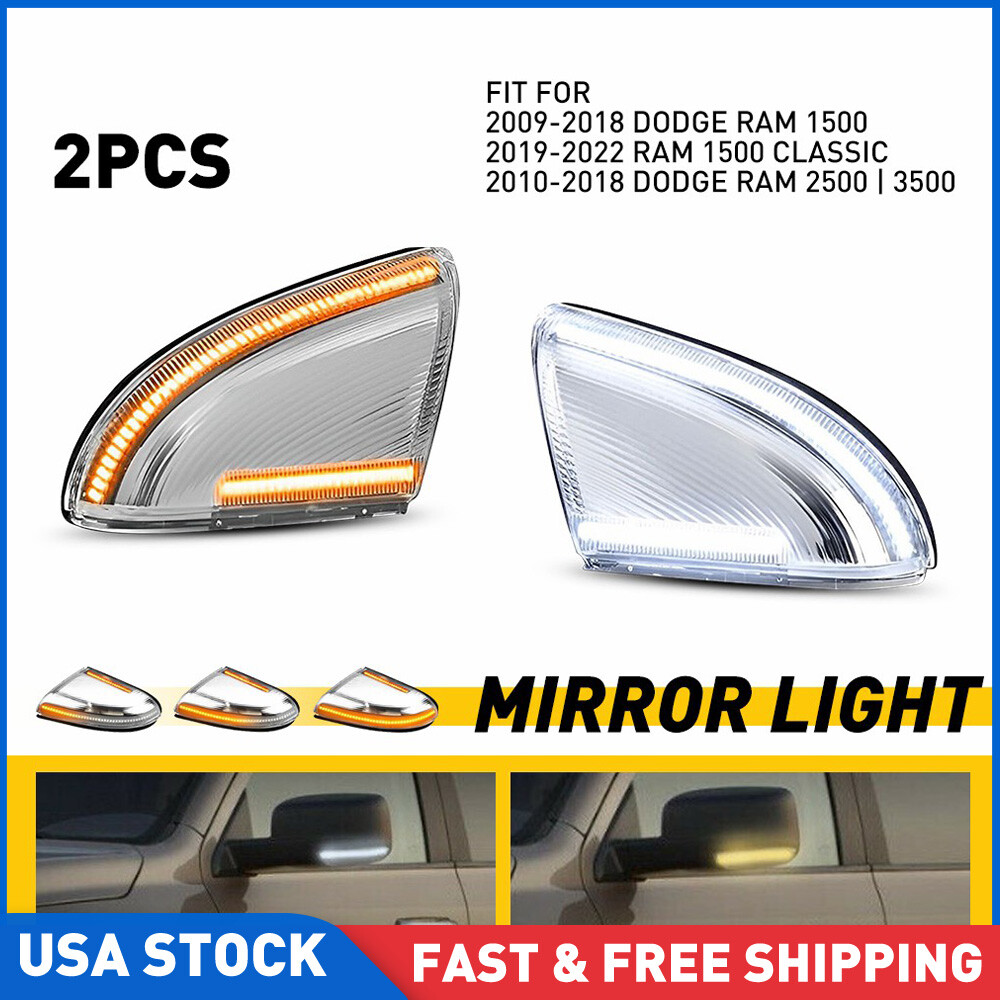 For 2009-2018 Dodge Ram 1500 2500 Sequential LED Mirror Turn Signal Puddle Light