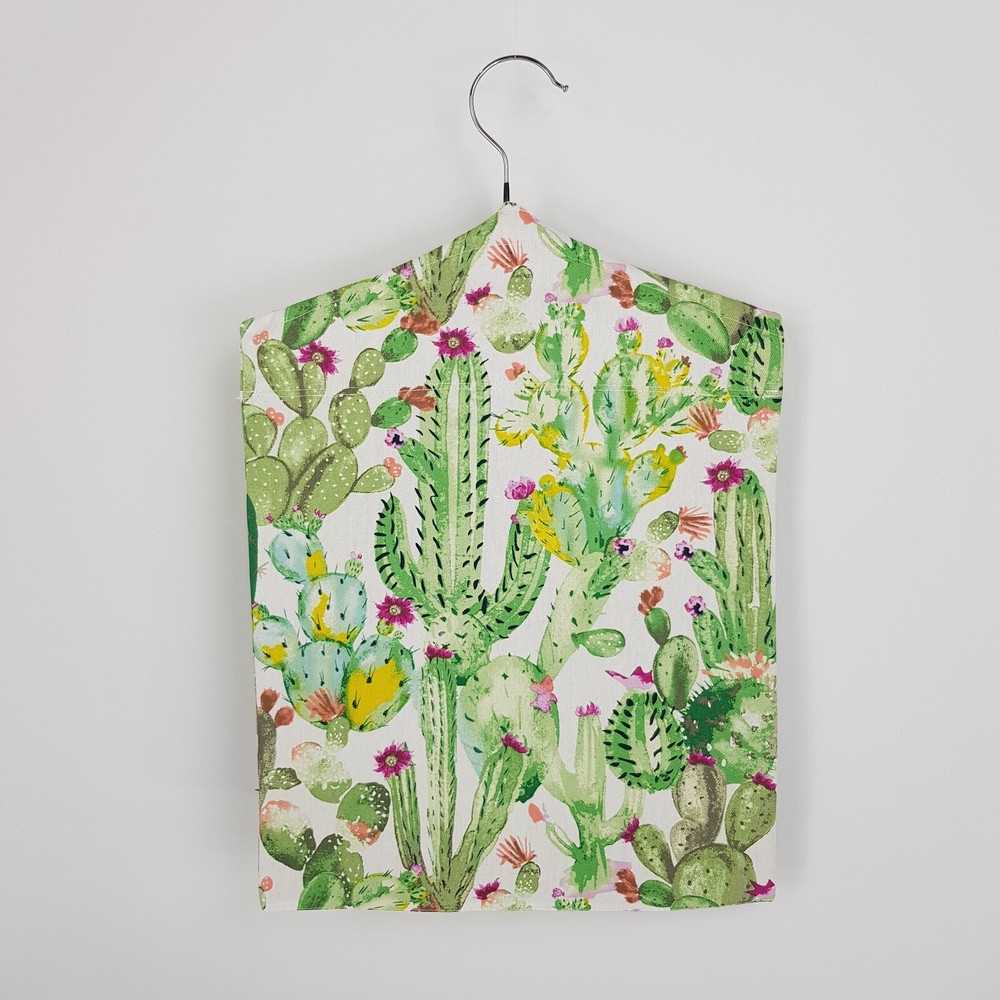 Peg Bag Handmade Green White Cactus Print Lined Laundry Clothes Peg Holder
