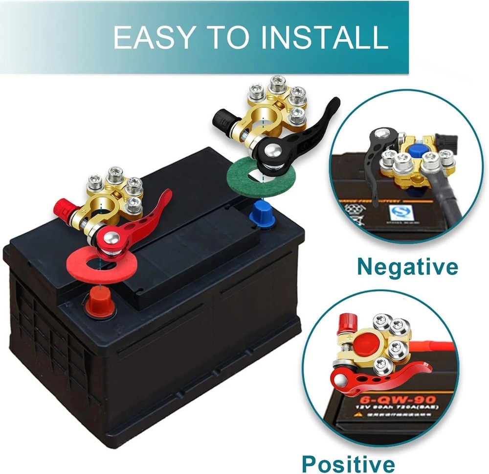 2PCS Battery Terminal Connectors, 4 Way Quick Release Disconnect Battery Copper