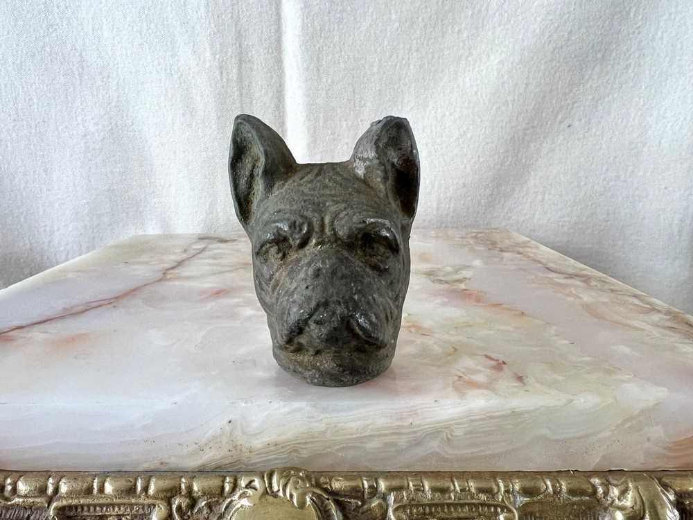 Antique Solid Bronze Bulldog Head Architectural Mount c1900