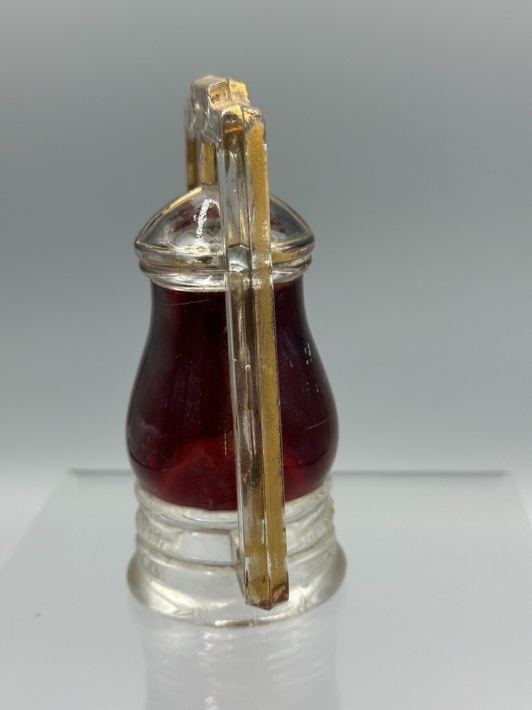 1909 WEST Bros BARN LANTERN Ruby Flash Glass CANDY CONTAINER Antique A&E 427