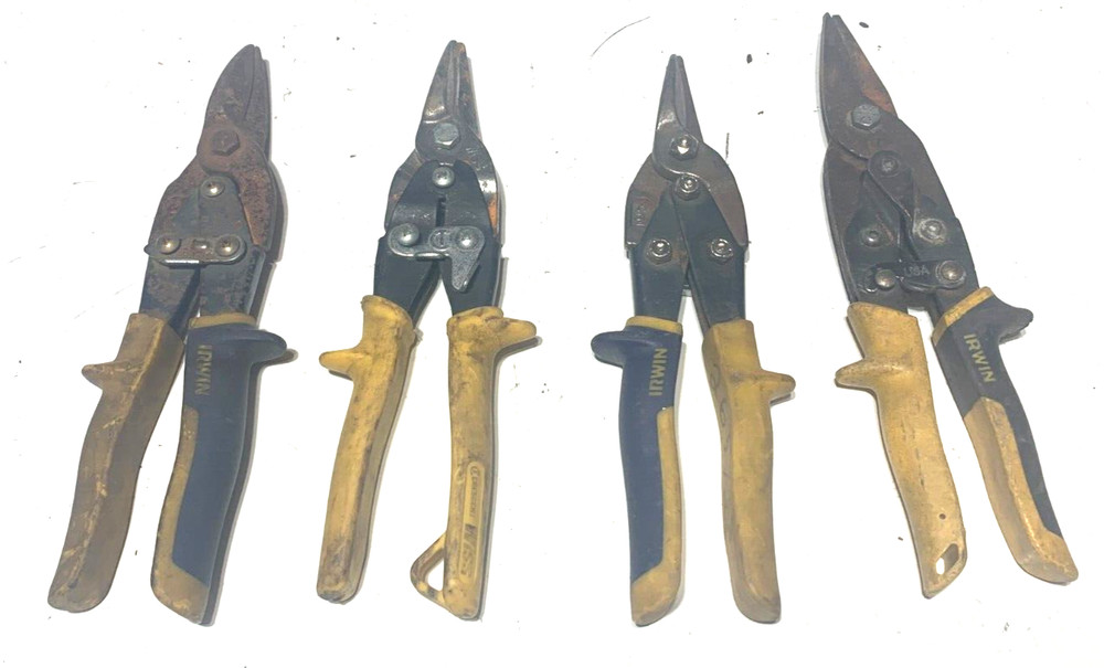 Lot of 4 Used Tin Snips - 3 Irwin - 1 Crescent - Work, some surface rust
