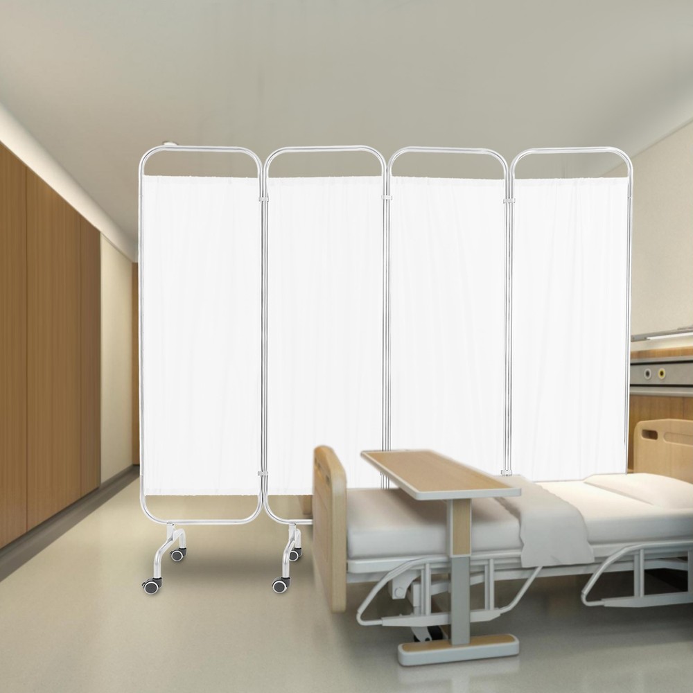 4 Panel Room Divider Rolling Folding Privacy Partition Screens Separation White