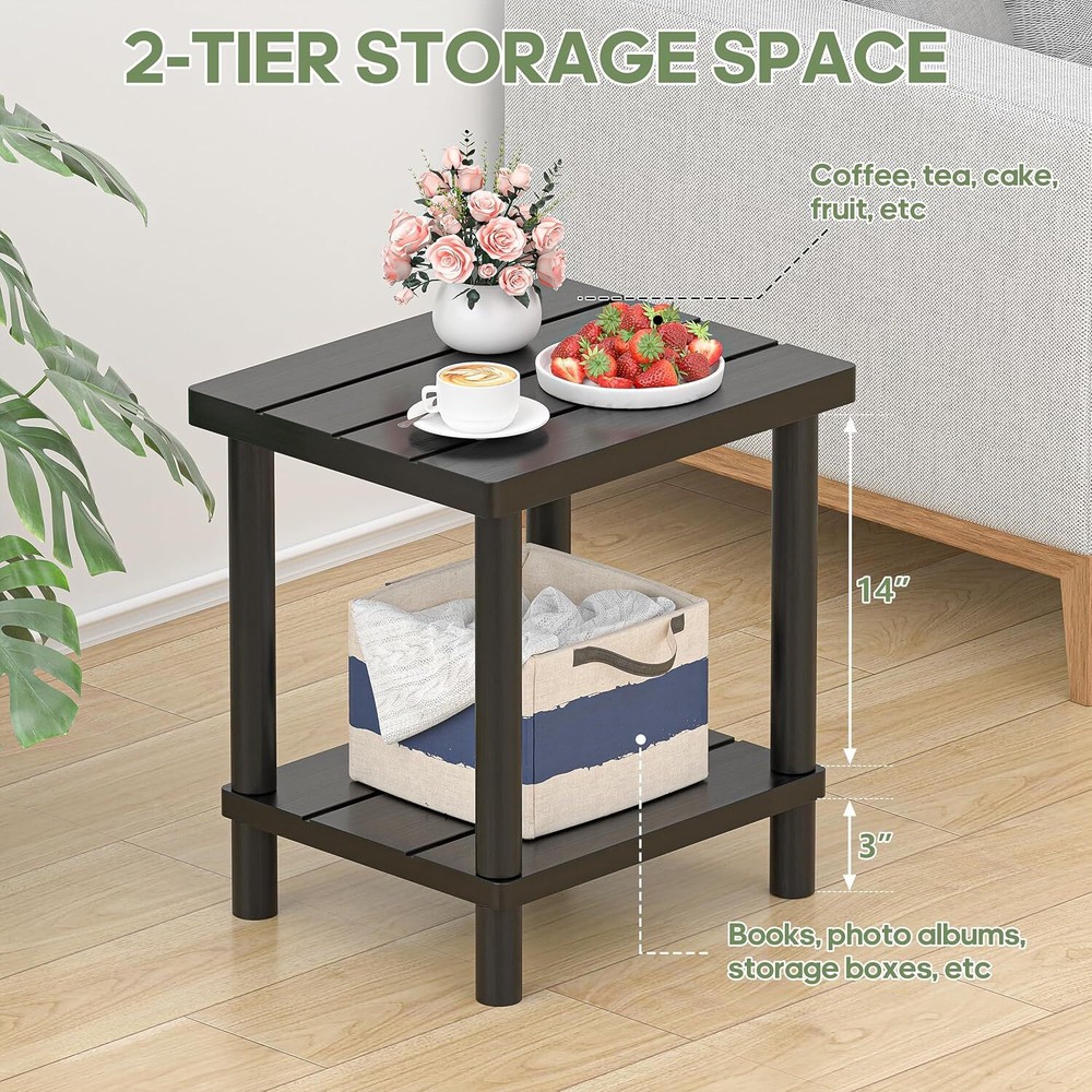Outdoor Side Table, 2 Tier Small Outdoor Patio Table