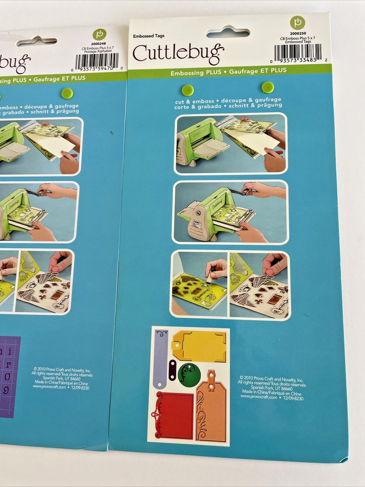 3 Cuttlebug Embossing Plus Cut and Emboss Folders Collage, Tags and Alphabet