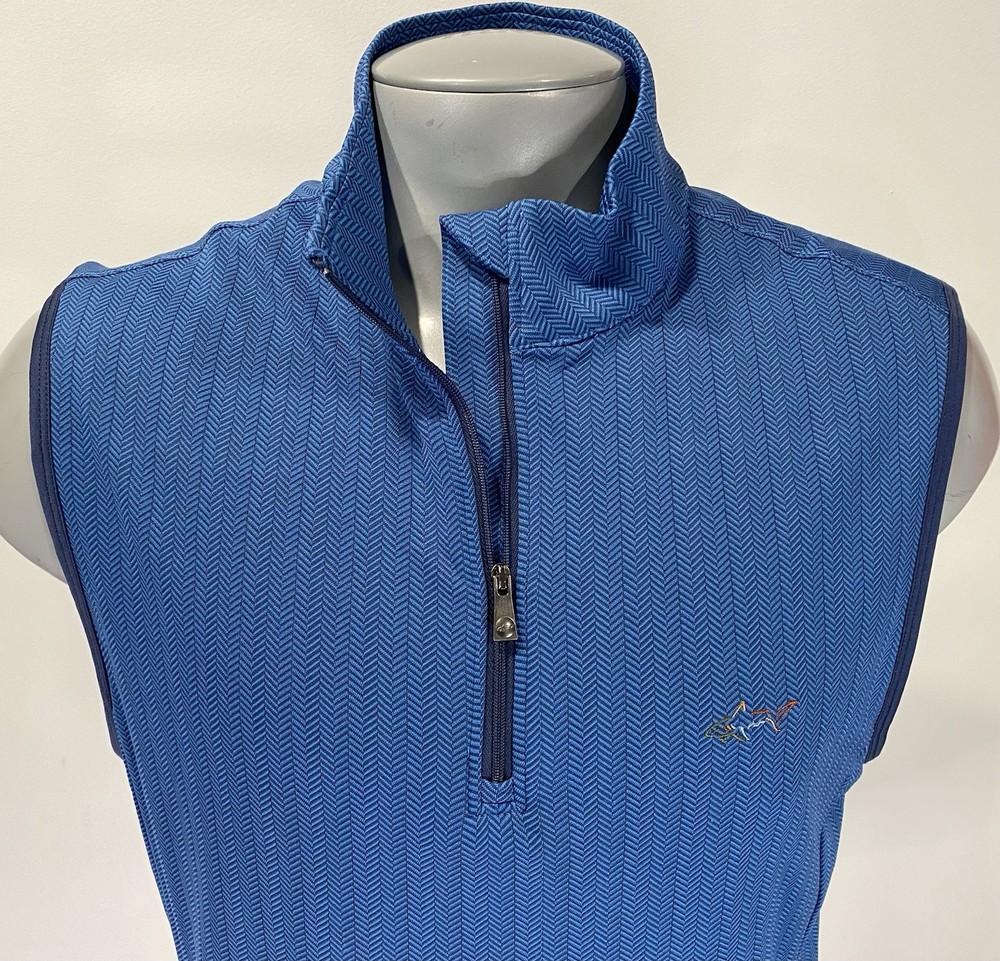 Greg Norman Play Dry 1/4 Zip Pullover M Medium Vest LINED Blue Herringbone