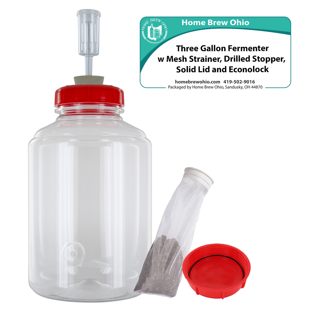 Home Brew Ohio Deluxe Three Gallon Fermonster Kit (Drilled Lid, Solid Lid, #10