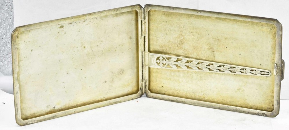Antique EJB Sterling silver solid 14k gold Plate lined Cigarette Case 147grams