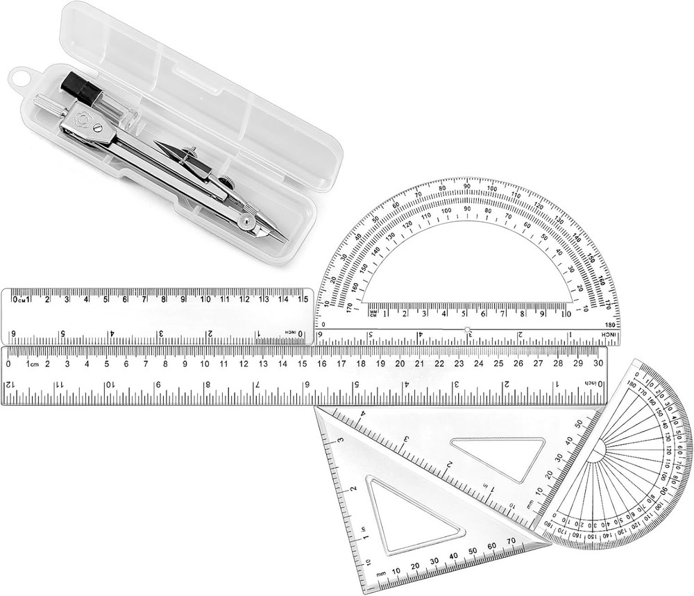 1 Set Plastic Geometry Math Set Includes Drawing Compass6 and 4 Inch Protractor