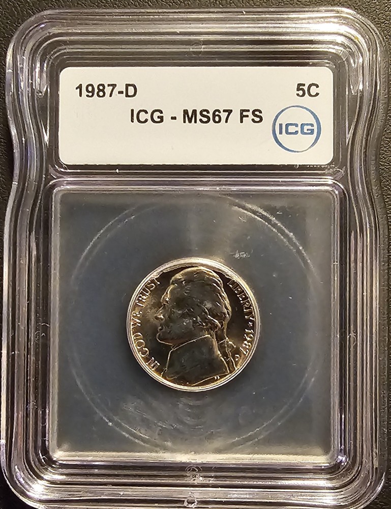 1987-D Jefferson Nickel MS67 Full Steps ICG