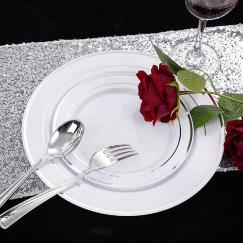 Plastic Plates - Disposable Party Plates Include 100 Dinner 200 Pcs Silver