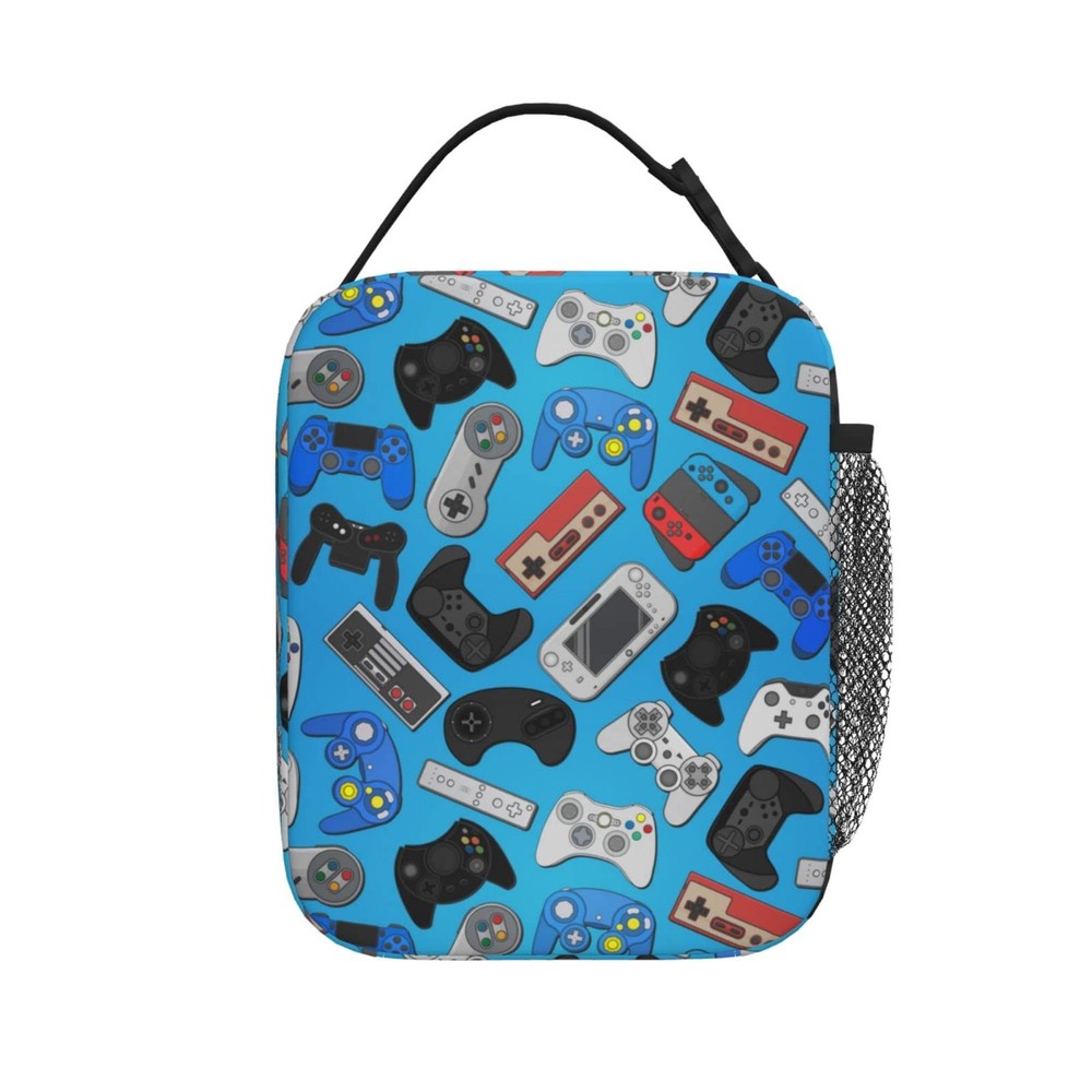 Video Game Controller Background Lunch Bag Insulated Portable Reusable Gaming...