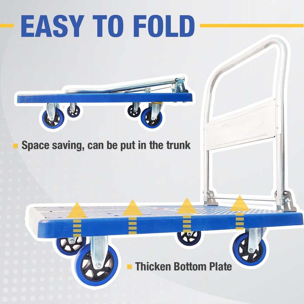 Foldable Push Cart Dolly 660 lbs, Capacity Heavy Duty Moving Platform Trucks ...