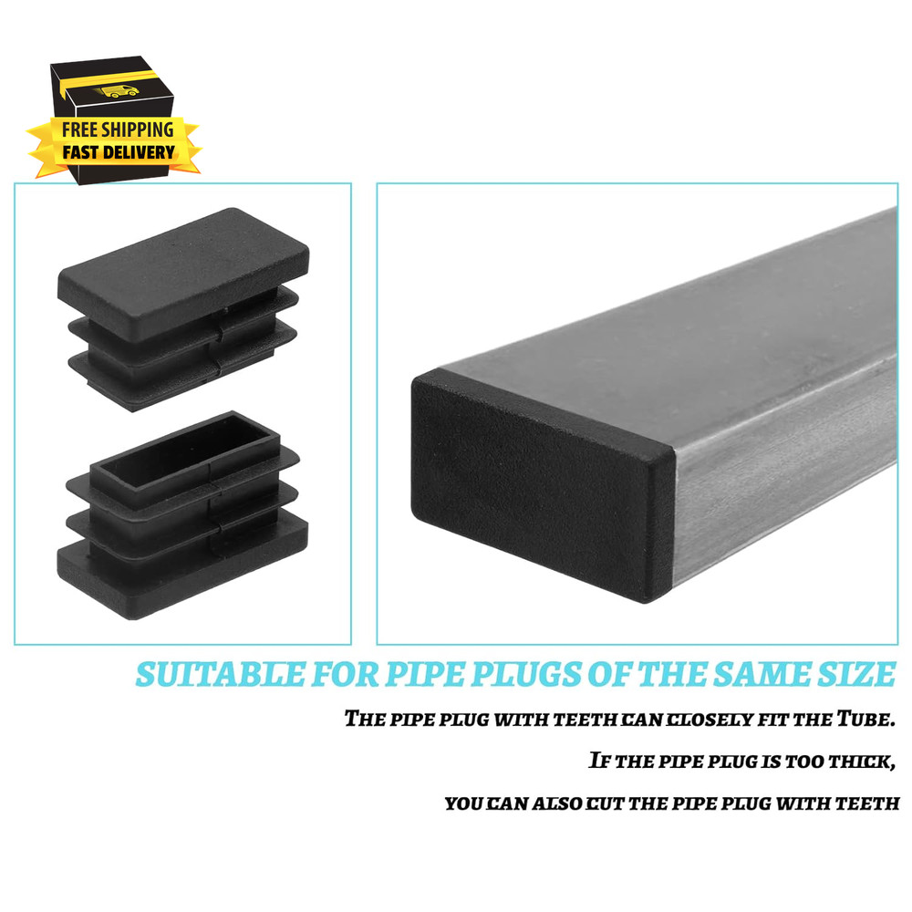Rectangular Tubing End Caps, Plastic Plug Insert, Black End Cap for Tube Hole In
