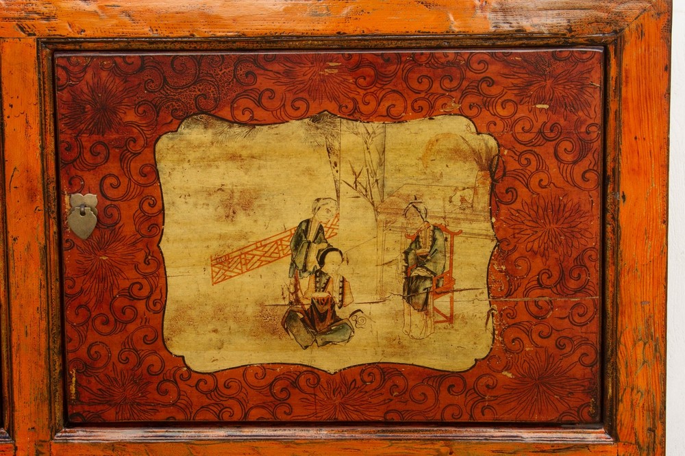 Jasper Orange Painted Mongolian Sideboard