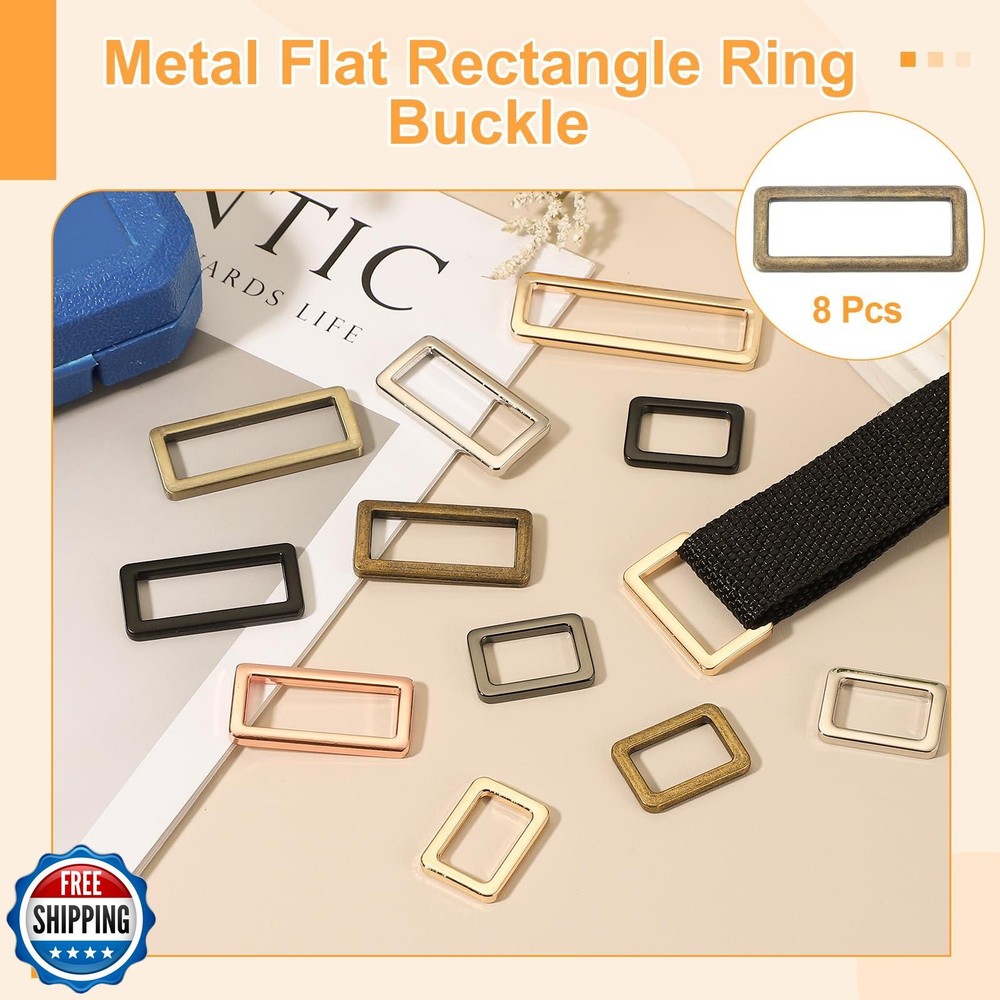 uxcell 8pcs Metal Flat Rectangle Ring, 19mm(3/4inch) Metal Rectangular Buckle