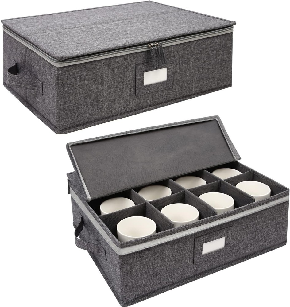 Cup & Mug Storage Box China Cup Storage Containers Chest W/ Zipper Lid & Handles