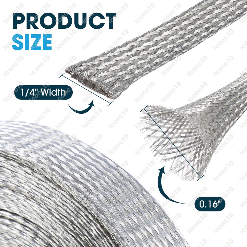 Braid Ground Strap Grounding 1/4"Width Tinned Copper Metal Cable Shield Sheath