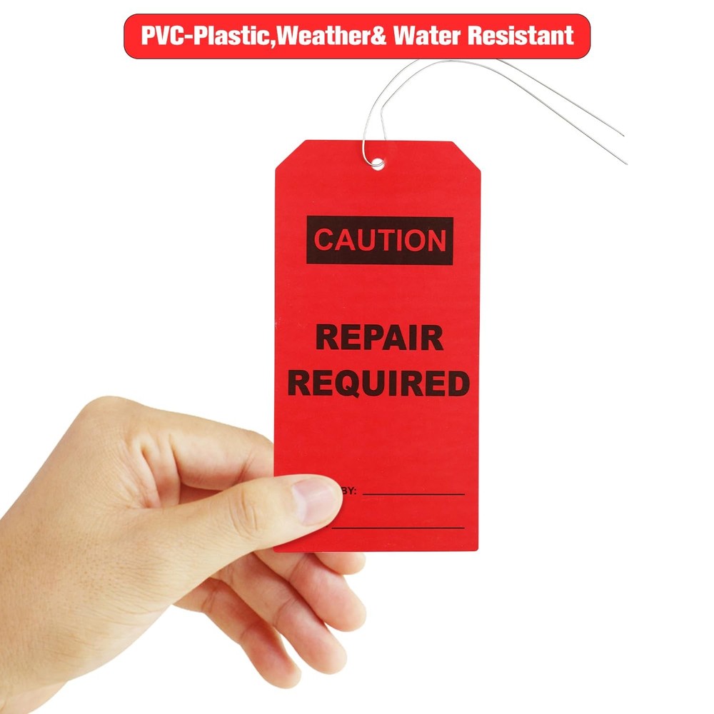50 pcs Repair Require Tags with Pre-Attach Wire,PVC Plastic Maintenance Required