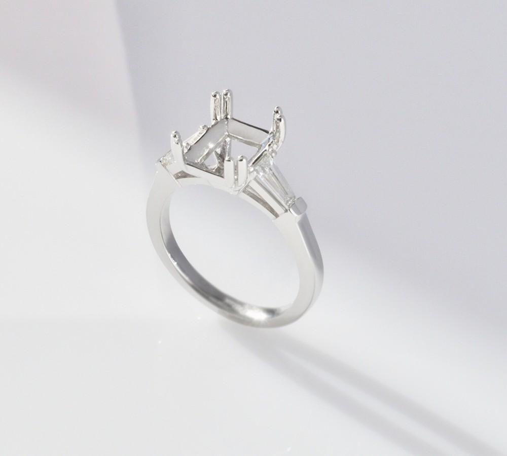 Emerald Baguette Diamond Engagement Ring Setting - Platinum | VS | Double Prong