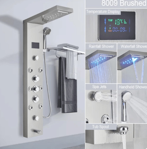 Luxury Black/Brushed Bathroom LED Shower Panel