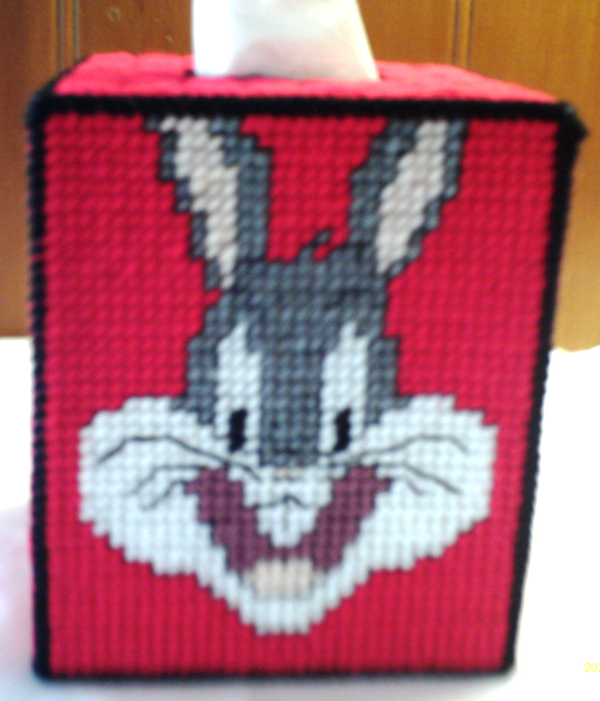"Bugs Bunny" Tissue Box Cover (Plastic & Yarn) Finished