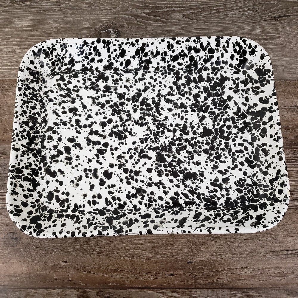 Crow Canyon Enamelware Medium Rectangular Tray Baking Pan Black & White Splatter