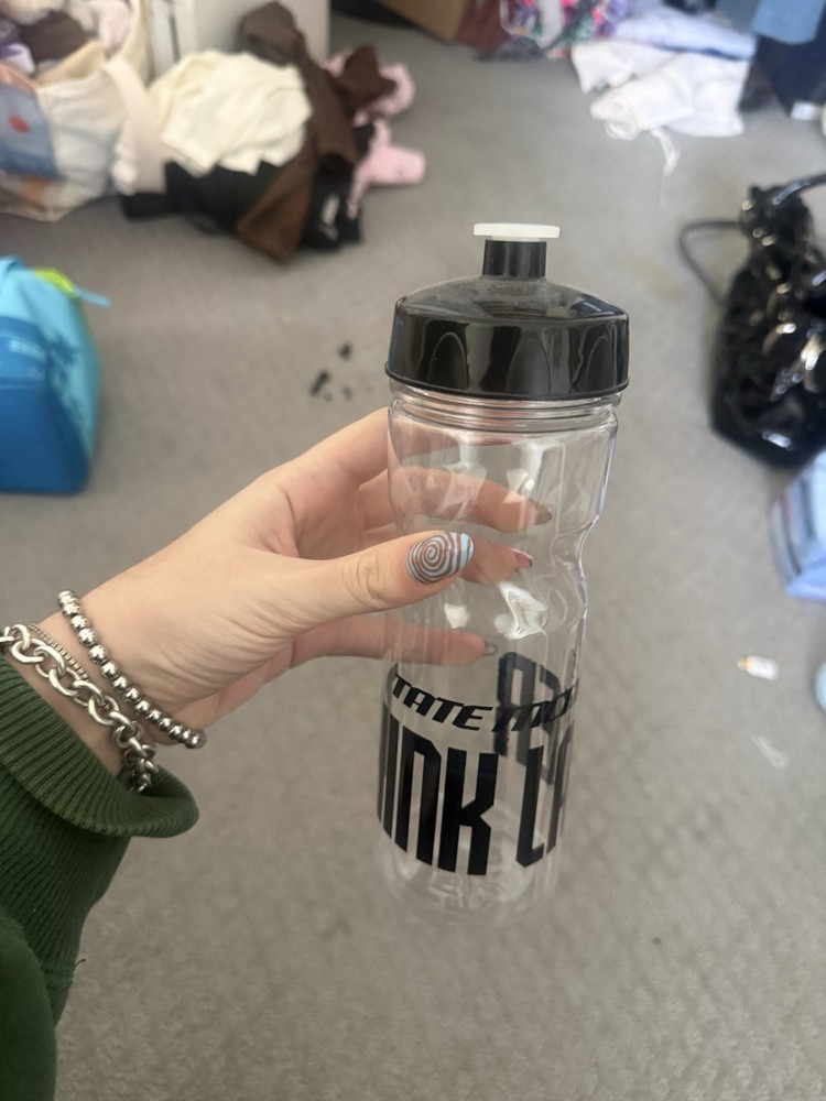 Tate McRae “THINK LATER” Clear Plastic Reusable Water Bottle Push-Pull Black Cap