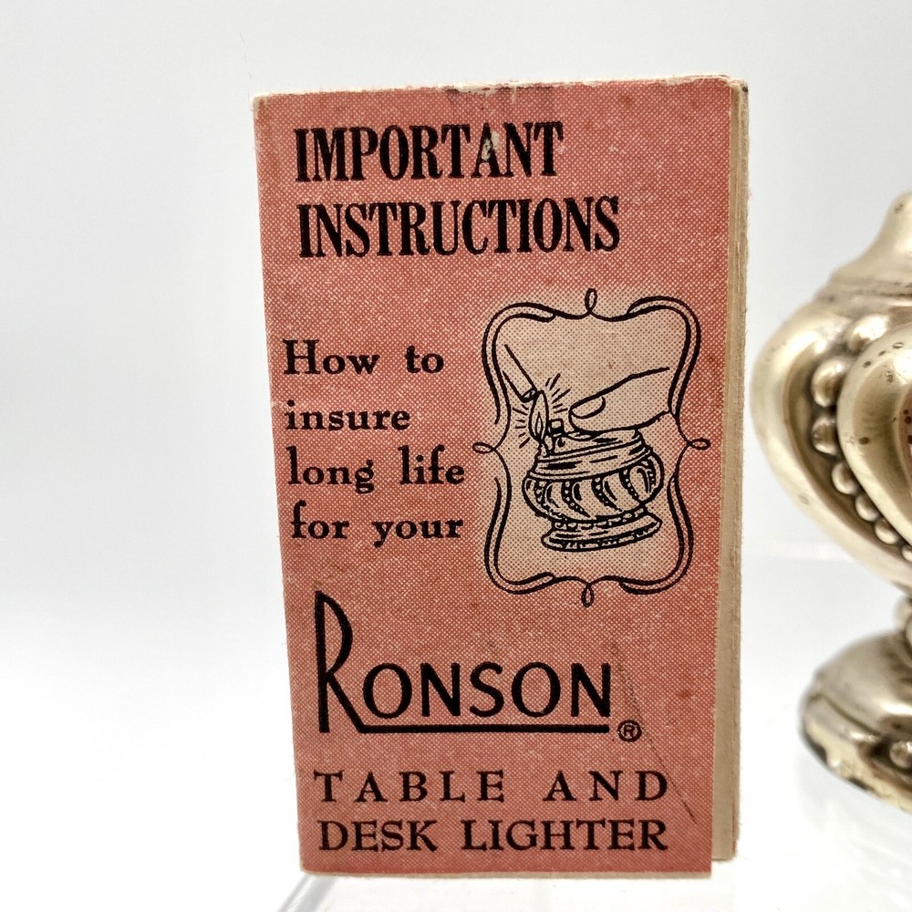 1950s Vintage Ronson “CROWN” Silver-Plated Table Lighter Instructions & Box