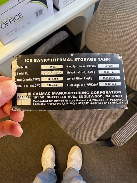 Refrigeration/thermal storage tank (CALMAC)