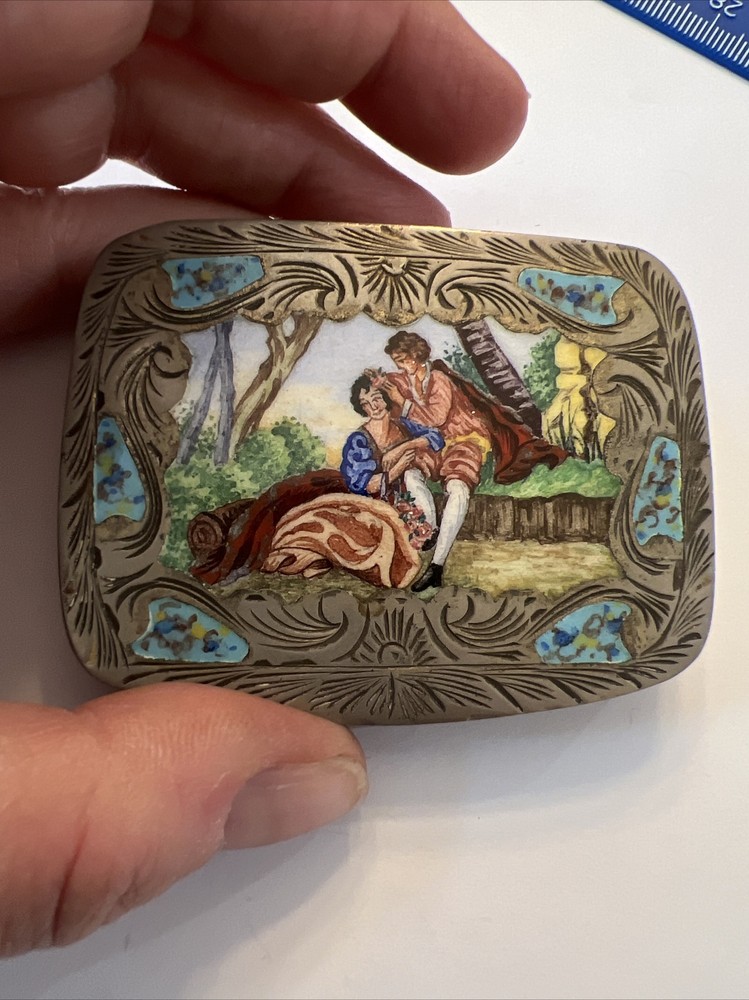 Antique Sterling Silver Enamel Box