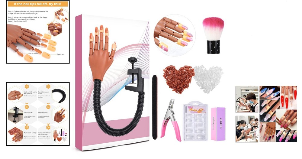 Professional-Grade Practice Hand for Acrylic Nails - 300 Tips + Essential Tools