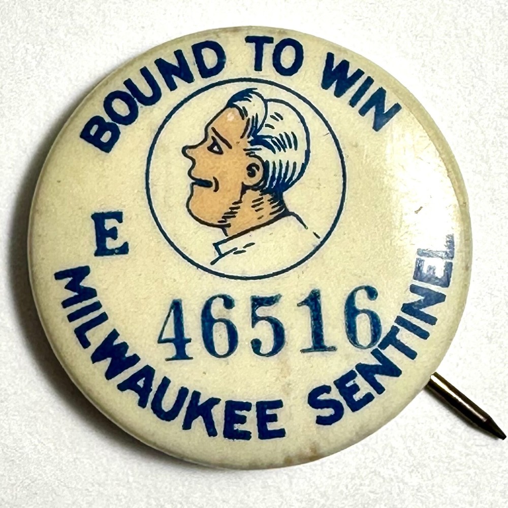 Bound to Win Milwaukee Sentinel 1930s Celluloid Pinback Button 1.25"
