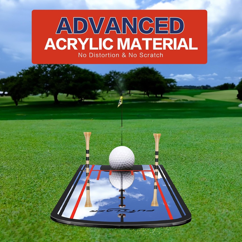 Golf Putting Mirror with 6 Tees, Putting Mirror Training Aid for Golf Practice